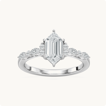 Elongated Hexagon Lab Grown Diamond 1 4/5ctw. Engagement Ring with Marquise and Round Accents in 14k White Gold