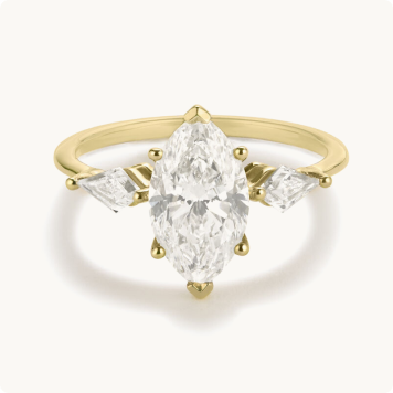 Marquise-Cut Lab Grown 2 3/8ctw. Diamond with Kite Shape Side Accents Three-Stone Engagement Ring in 14k Yellow Gold