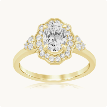 Oval Lab Grown Diamond 1 1/3ctw. Vintage Halo Engagement Ring in 14k Yellow Gold