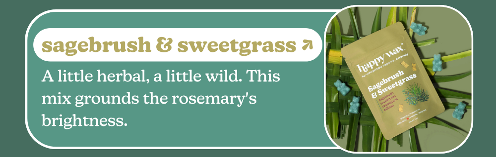 sagebrush & sweetgrass: A little herbal, a little wild. This mix grounds the rosemary's brightness.
