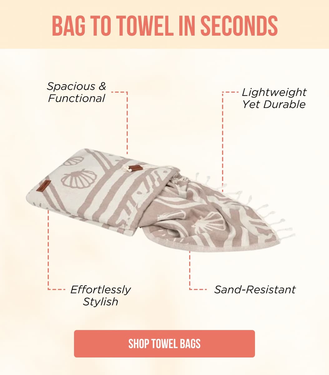 Bag to Towel in Seconds Spacious & Functional Lightweight Yet Durable Effortlessly Stylish Sand-Resistant SHOP TOWEL BAGS