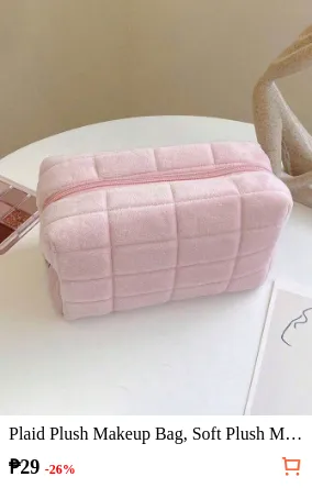 Plaid Plush Makeup Bag Soft Plush...