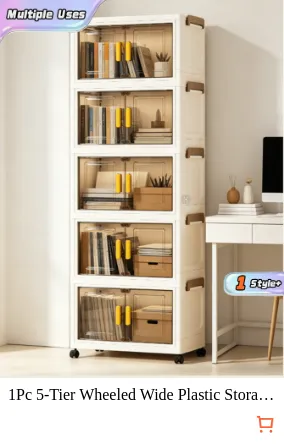 1Pc 5-Tier Wheeled Wide Plastic...