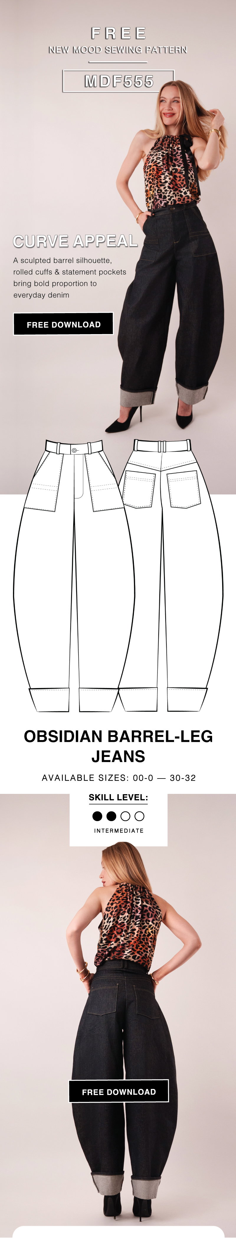 THE OBSIDIAN BARREL-LEG JEANS FREE SEWING PATTERN