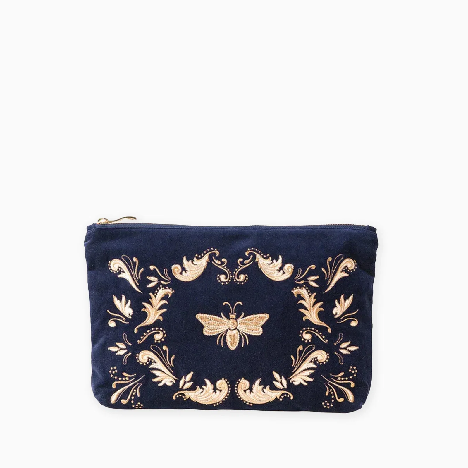 Image of 11055 - Provençal Bee Velvet Everyday Pouch Navy