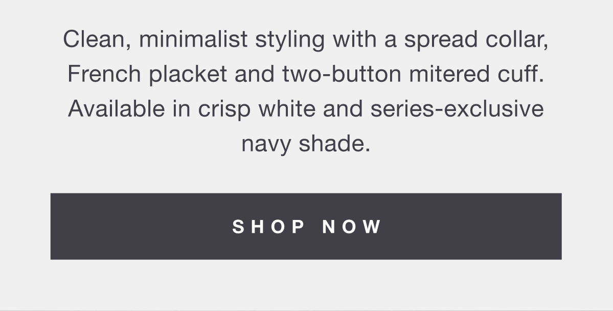 Available in crisp white and series-exclusive navy shade | Shop Now