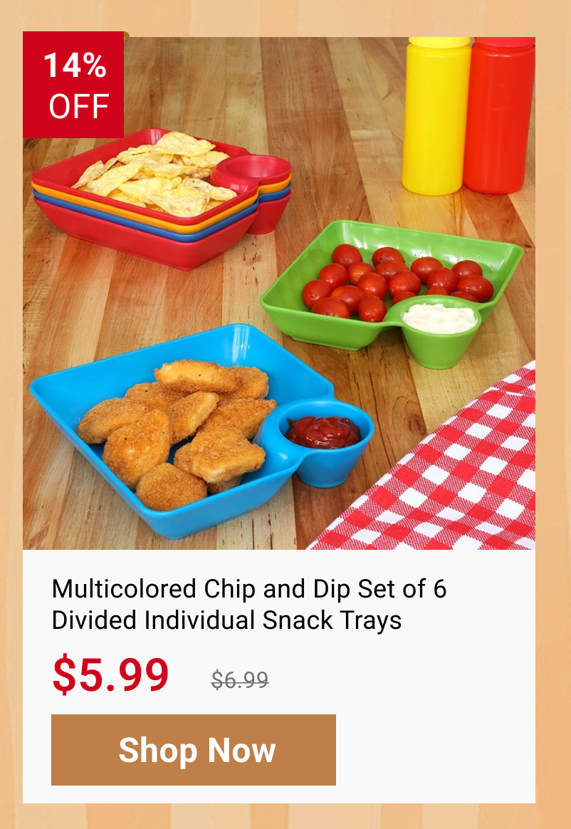 Multicolored Chip and Dip Set of 6 Divided Individual Snack Trays