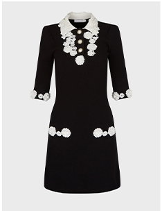 Black Midi Knit Dress with Lace Peter Pan Collar and Pearl Buttons