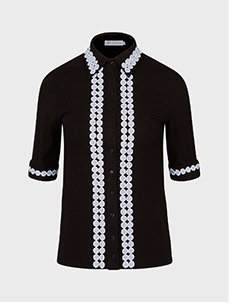 Black Jersey Short Sleeve Shirt with White Circular Lace