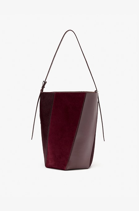 Hex Bucket Bag in Haircalf Combo in Bordeaux