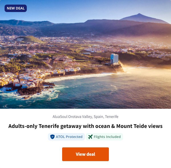 Adults-only Tenerife getaway with ocean & Mount Teide views