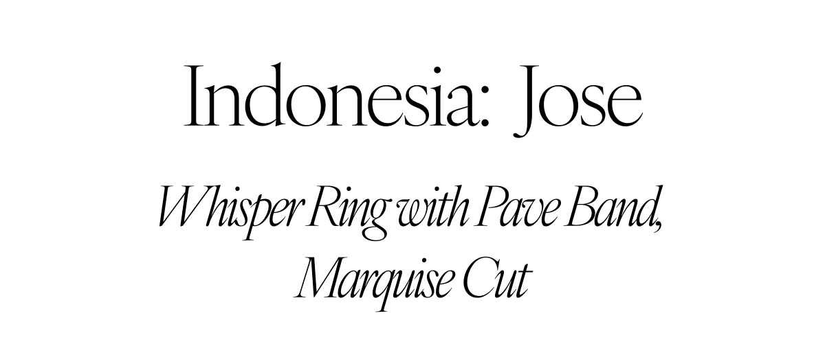 Indonesia: Jose. Whisper Ring with Pave Band, Marquise Cut
