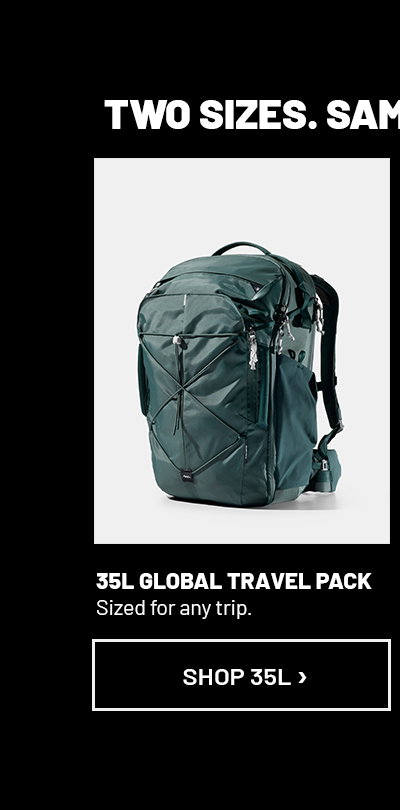 35L global travel pack. sized for any trip