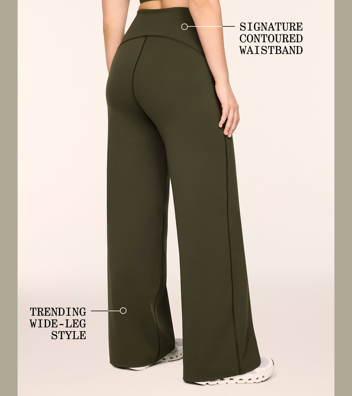 Contoured waistband and trending wide-leg style