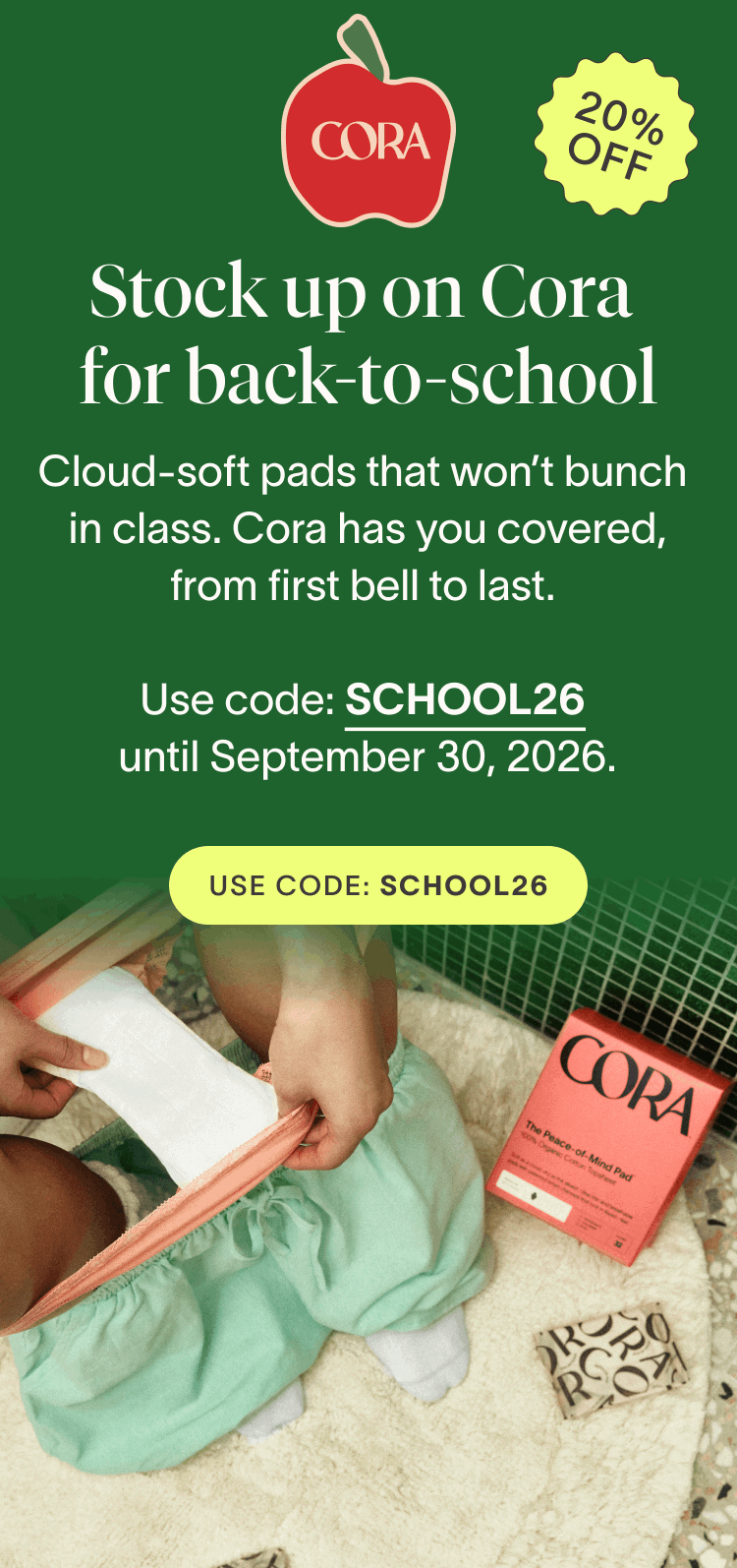 Stock up on Cora for back-to-school