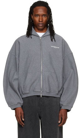 Gray Logo Print Oversized Zip Up Hoodie