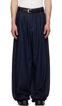 Navy Pleated Jeans
