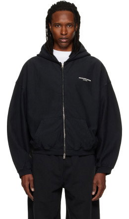 Black Logo Print Oversized Zip Up Hoodie