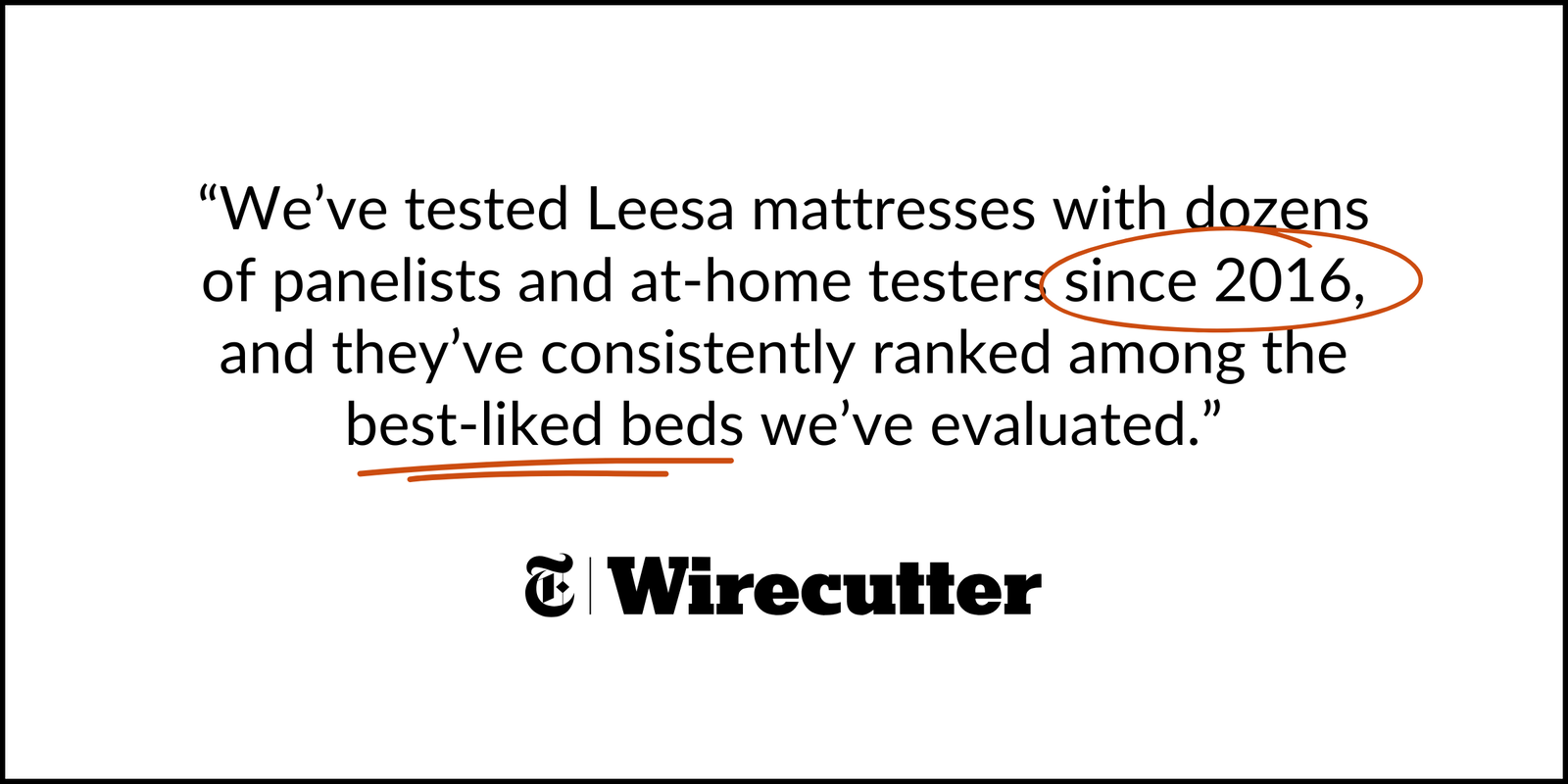 "We've tested Leesa mattresses with dozens of panelists and at-home testers since 2016, and they've consistently ranked among the best-liked beds we've evaluated."