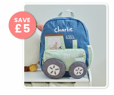 Personalised Tractor Denim Medium Character Backpack