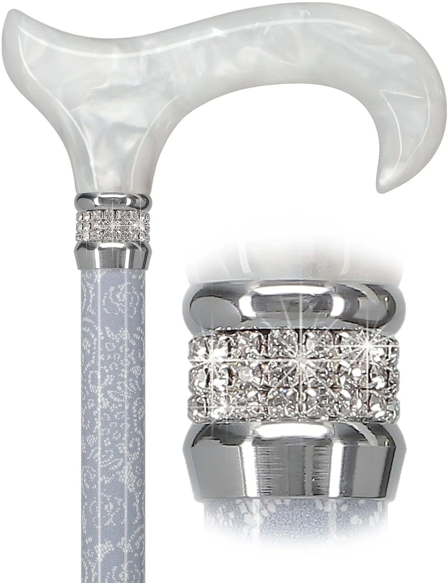 Image of Exquisite Rhinestone Pearlz Adjustable Orthopedic Derby Cane