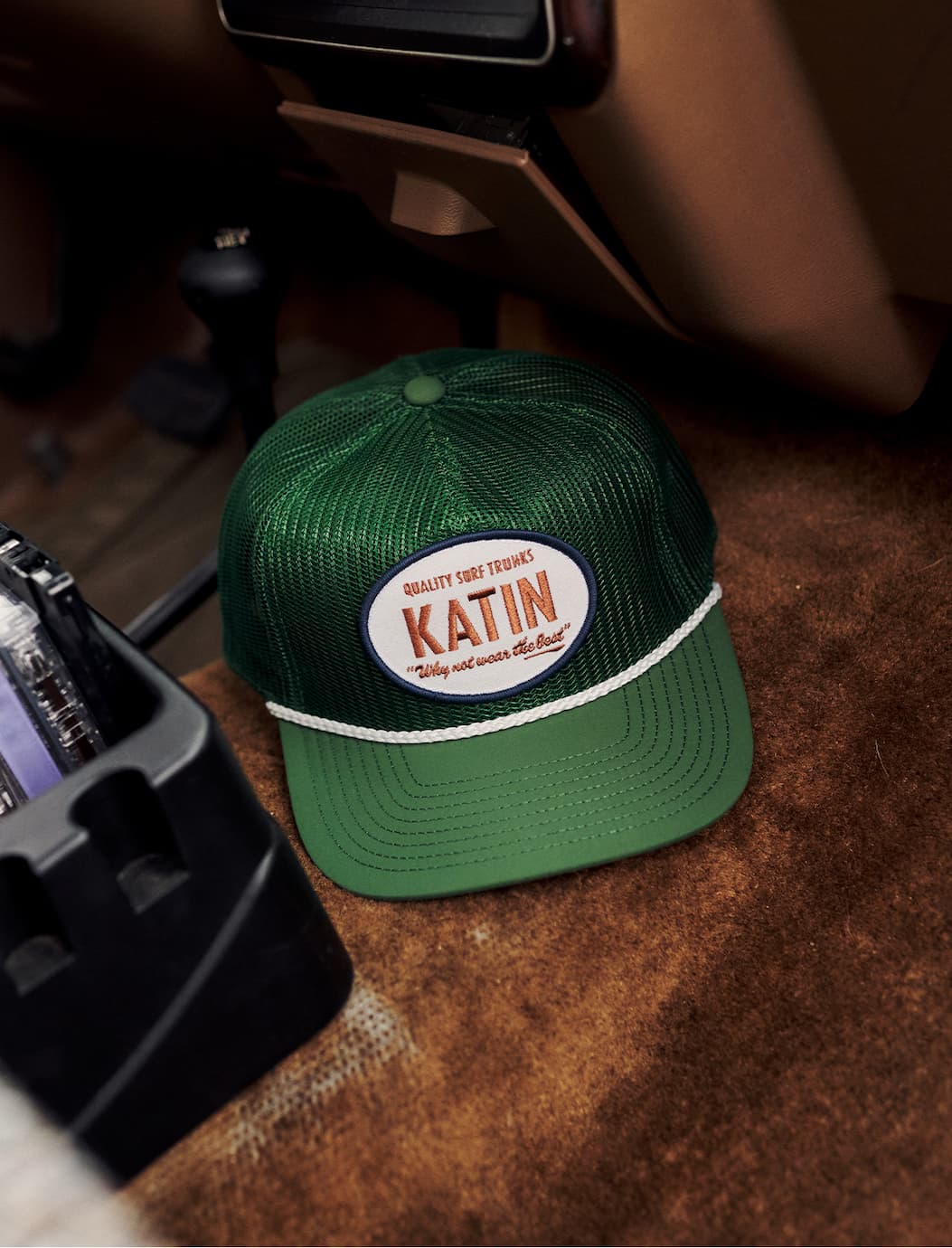Katin Campo Trucker Hat on inside floor of truck.