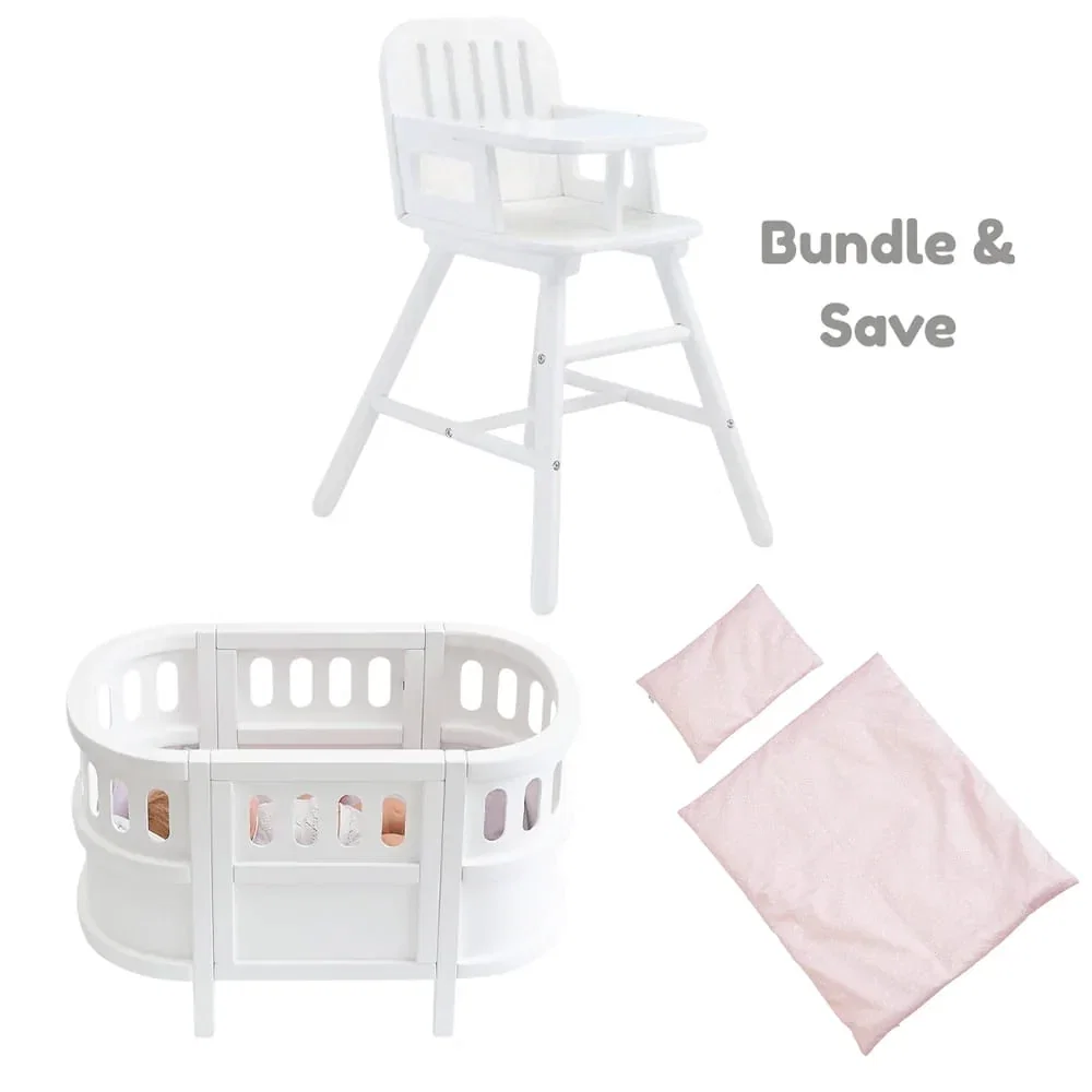 Image of Celeste Cot, Celeste High Chair & Doll Bedding Bundle