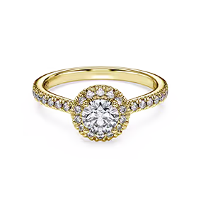 Anello solitario halo Eternity, Diamanti creati in laboratorio 0,8 ct tw, Forma rotonda, Bianco, Oro giallo 18K
