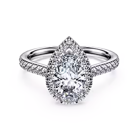Anello solitario halo Eternity, Diamanti creati in laboratorio 1,3 ct tw, Forma Pear, Oro bianco 18K