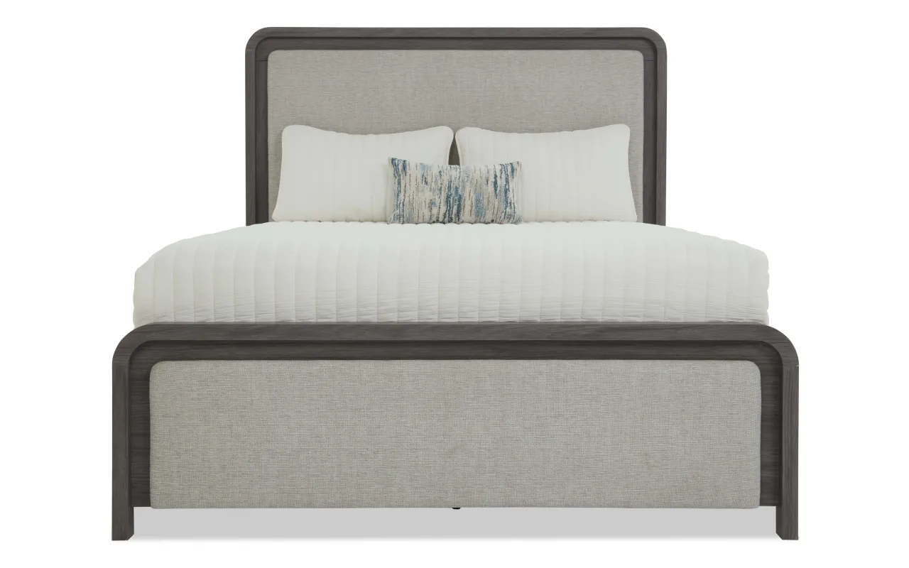 Cascade Queen Gray & Beige Upholstered Panel Bed