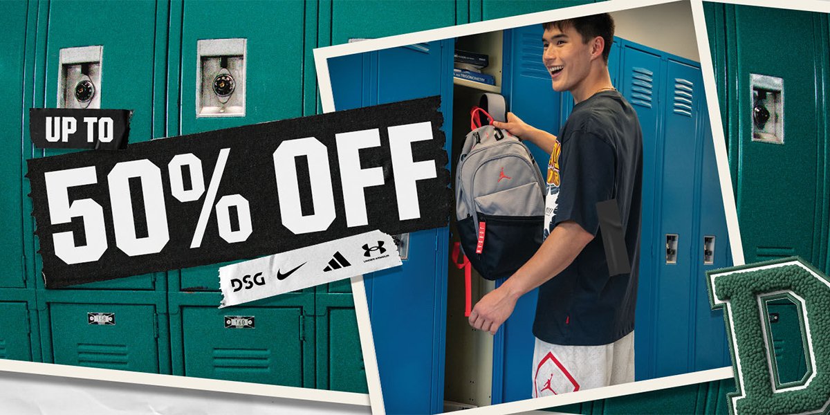 Up to 50% off. DSG. Nike. adidas. Under Armour.