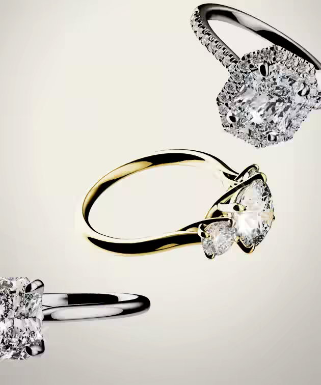 Animated engagement ring with changing diamond shapes.