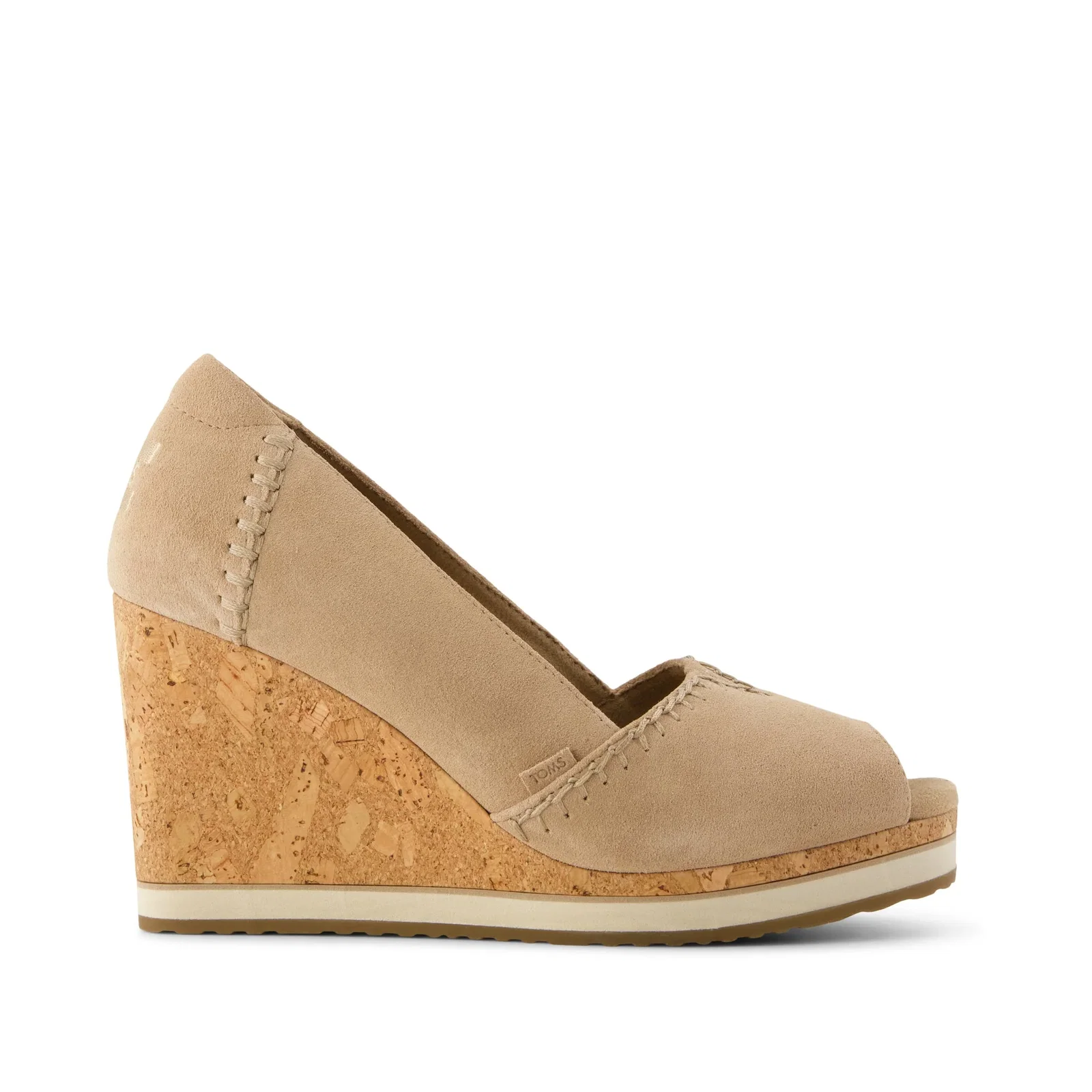 Image of Womens Essential Wedge Taupe Deco Stitch Suede