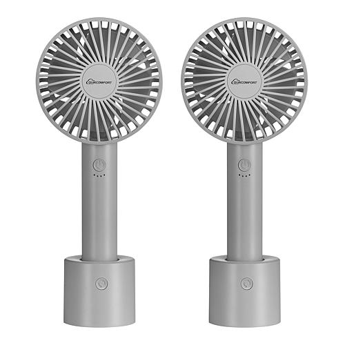 Quik Comfort 2-pack Rechargeable Handheld Fans with Oscillating Base