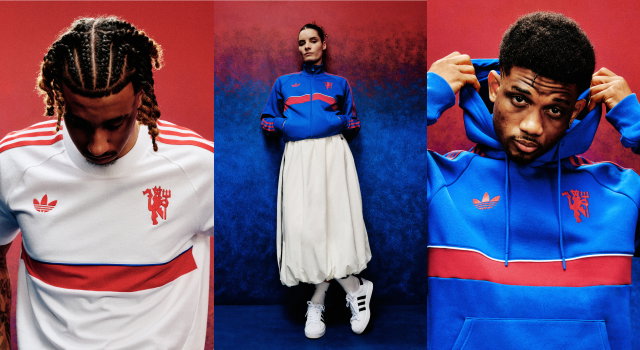 Triptych style featuring three models styling a variety of Manchester United originals apparel.