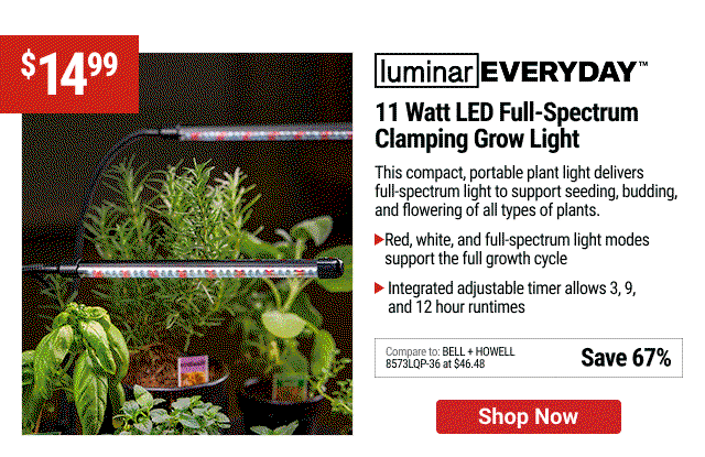LUMINAR EVERYDAY 11 Watt LED Full-Spectrum Clamping Grow Light