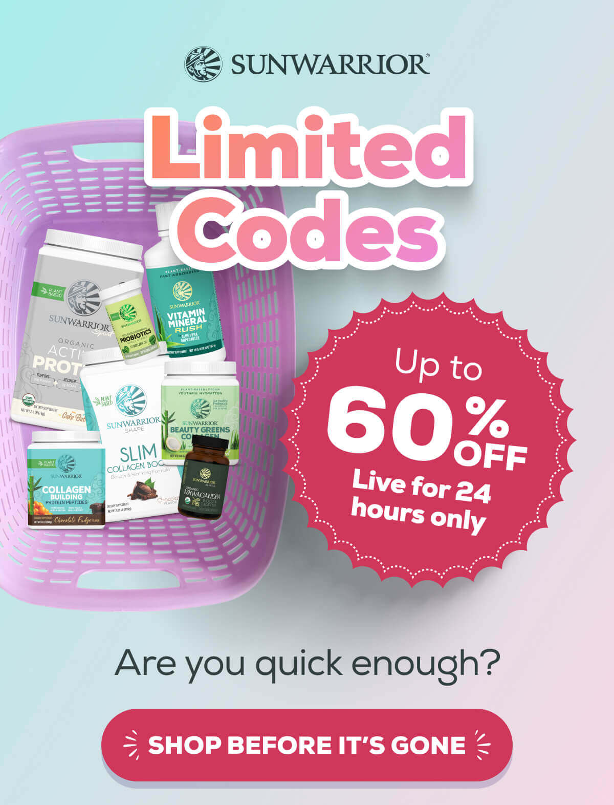 Limited Codes Up to 60% OFF Live for 24 hours only Are you quick enough? SHOP BEFORE IT’S GONE