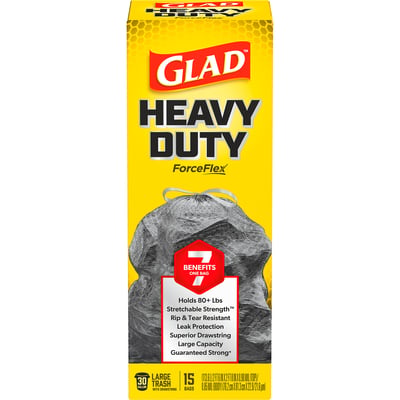 Glad ForceFlex Drawstring Trash Bags, 15 Ct., 30 Gallons, Model# 65990