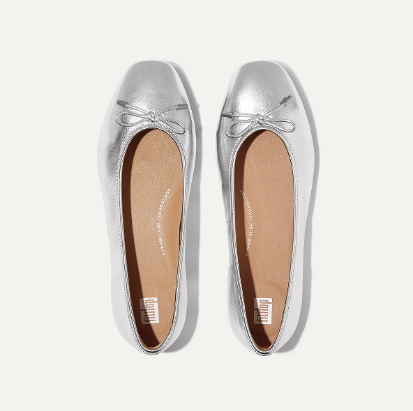 DELICATO Bow Soft Leather Ballerinas Silver