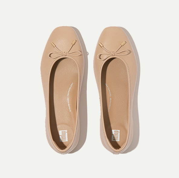 DELICATO Bow Soft Leather Ballerinas Beige