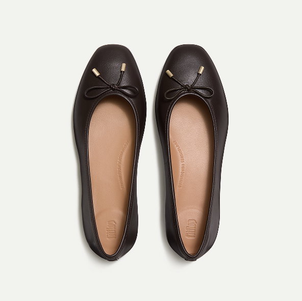 DELICATO Bow Soft Leather Ballerinas Black