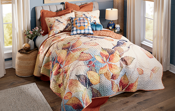 Autumnal Birds Oversized Quilt and Sham