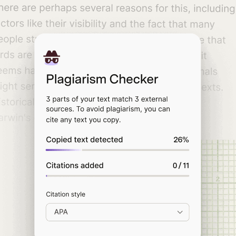 Plagiarism checker shows 26% copied text, 0/11 citations added, APA style.