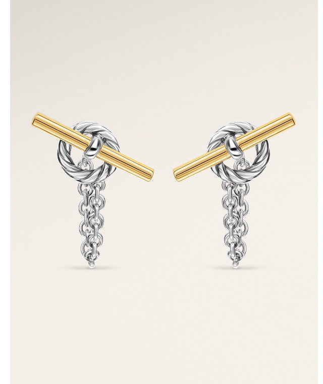 DY Mercer® Bold Toggle Chain Stud Earrings Sterling Silver with 18K Yellow Gold, 50.4mm