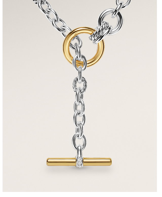 DY Mercer® Double Row Toggle Chain Necklace Sterling Silver with 18K Yellow Gold and Diamonds, 8mm