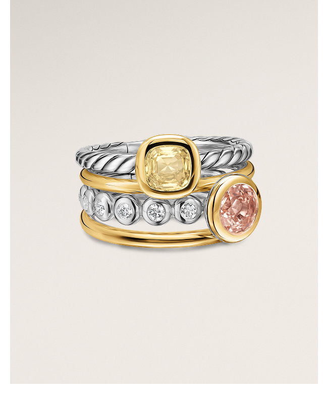 DY Mercer® Color Stone Multi Row RingSterling Silver with 18K Yellow Gold, Champagne Citrine, Morganite and Diamonds, 10mm