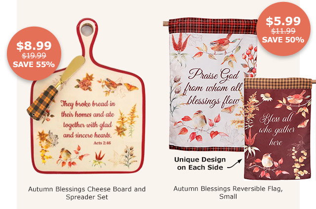 Autumn Blessings Cheese Board and Spreader Set | Reversible Flag