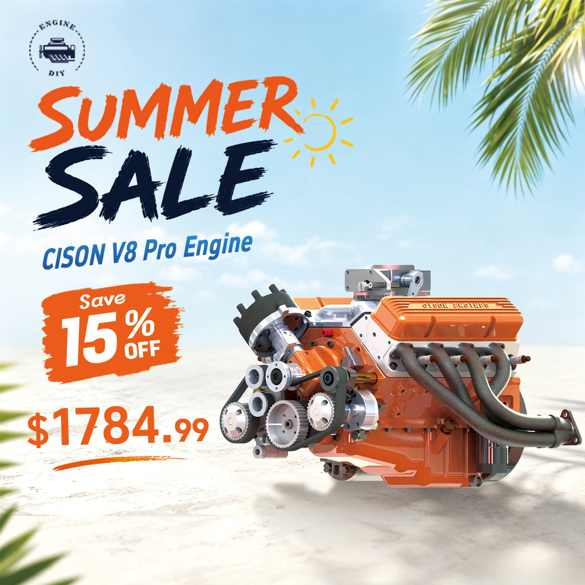 CISON V8 Engine Pro Small-block 44CC 1/6 Scale Water-Cooled 4-Stroke 8-Cylinder Gasoline Engine Internal Combustion V8...