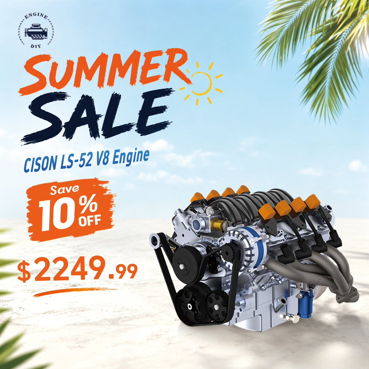 CISON V8 Engine LS-52 Small-block 52CC 1/5 Water-Cooled 4-Stroke 8-Cylinder Gasoline Engine Internal Combustion V8 Engine...