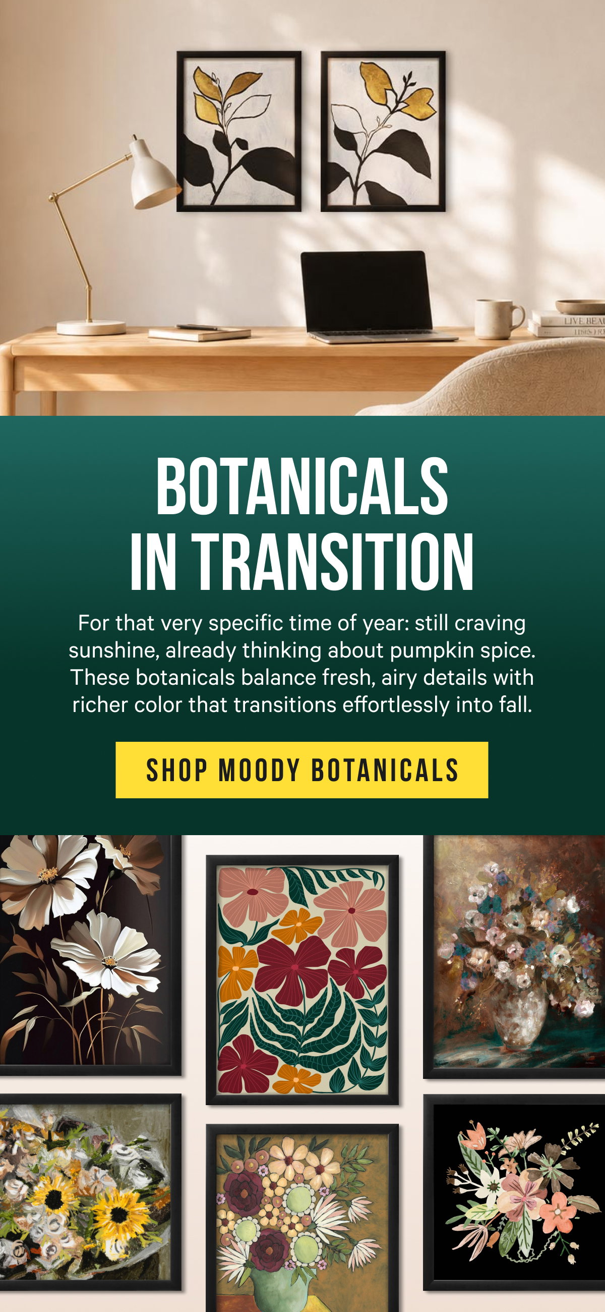 Botanicals in Transition: For that very specific time of year: still craving sunshine, already thinking about pumpkin spice. These botanicals balance fresh, airy details with richer color that transitions effortlessly into fall.